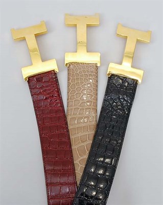 Lot 3713 - Three Hermes Crocodile Constance Belts One...
