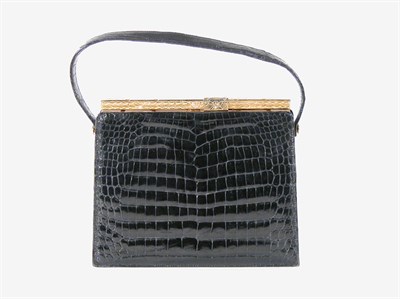 Lot 3695 - Elizabeth Arden Black Baby Crocodile Bag 1950s...