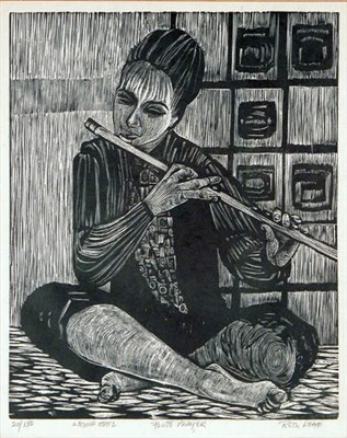 Lot 100 - Ruth Leaf FLUTE PLAYER Woodcut, signed, titled,...