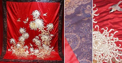 Lot 3846 - Oriental Scarlet Silk Satin Coverlet Japanese...