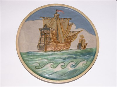 Lot 2621 - Art Deco Glazed Ceramic Plaque Of circular...