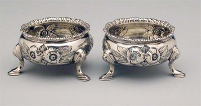 Lot 2184 - Pair of Silver Footed Salts Joseph Moulton,...