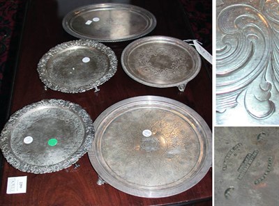 Lot 2198 - Miscellaneous Group of Five Silver Salvers and...