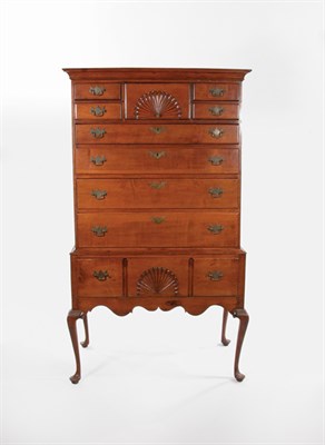 Lot 2173 - Queen Anne Maple High Chest New England In two...