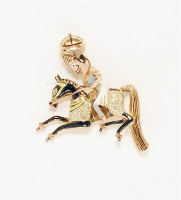 Lot 3124 - Coro Equine Brooch USA, 1944 Man on horseback,...