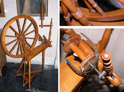 Lot 2149 - Fruitwood Spinning Wheel 19th Century Height...