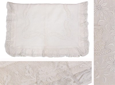 Lot 3825 - Embroidered Linen and Valenciennes Lace Bed...