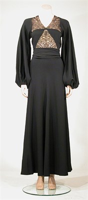 Lot 3437 - Black Crepe and Lace Evening Gown American,...