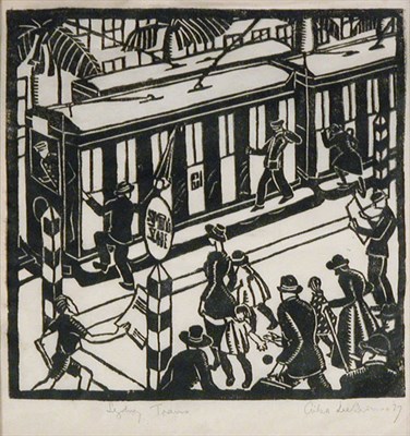 Lot 1189 - Ailsa Lee Brown SYDNEY TRAINS Linocut, 1927,...