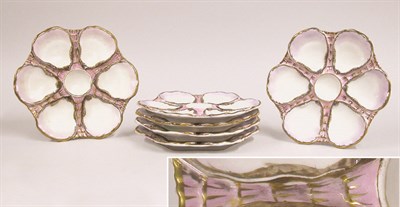 Lot 2506 - Set of Six Porcelain Oyster Plates Pink with...