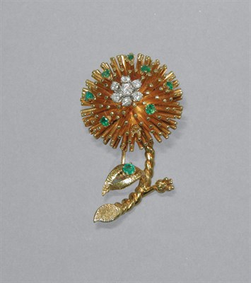 Lot 354 - Diamond & Emerald Flower Pin