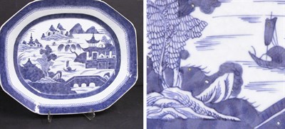 Lot 2120 - Canton Blue and White Porcelain Platter 19th...