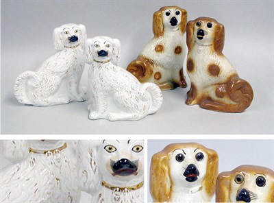 Lot 2125 - Two Pairs of Staffordshire Pottery Spaniels...