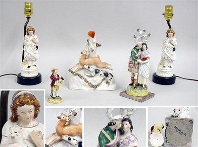 Lot 2128 - Pair of Staffordshire Type Pottery Figures of...