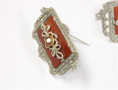Lot 613 - Carnelian and Marcasite Brooch