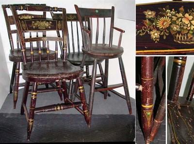 Lot 2109 - Pair of Grain Painted and Gilt Stenciled Plank...