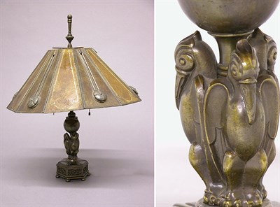Lot 2607 - Art Deco Brass and Parchment Lamp In the form...