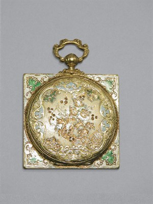 Lot 359 - Gold & Enamel Open Face Pendant-Watch