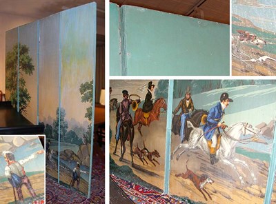 Lot 172 - Landscape Painted Four-Panel Floor Screen