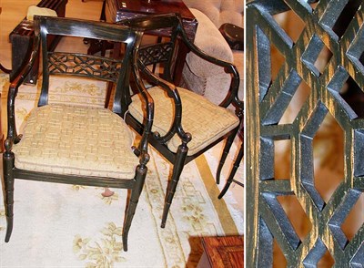 Lot 2509 - Pair of Regency Style Painted Open Armchairs