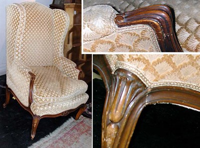 Lot 2387 - Louis XV Style Walnut Upholstered Wing Chair