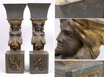 Lot 2295 - Pair of Patinated-Metal Figural Jardinieres