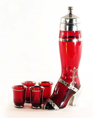 Lot 166 - American Ruby Glass Cocktail Shaker in the...