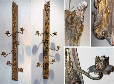 Lot 2604 - Pair of Gilt-Wood and Brass Six-Light Sconces