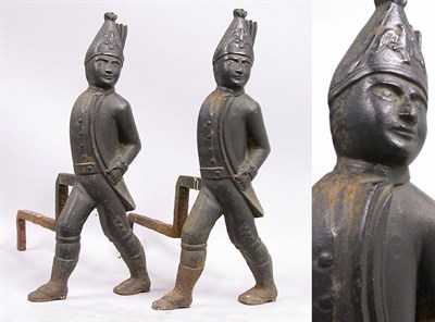 Lot 2519 - Pair of Wrought Iron Hessian Andirons Height...