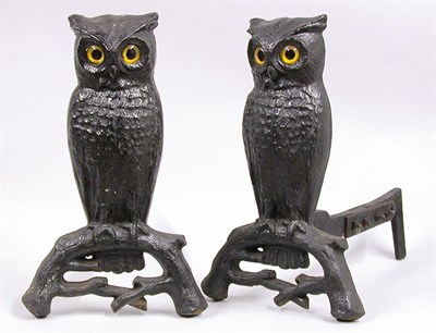 Lot 2290 - Pair of Wrought Iron Owl-Form Andirons