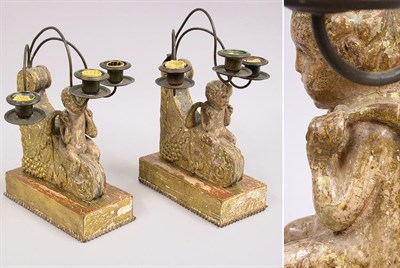 Lot 2496 - Pair of Gilt and Painted Figural Carved Wood...