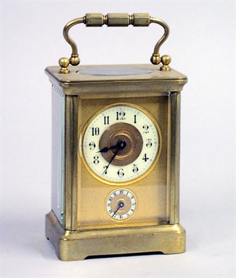 Lot 2437 - French Brass Carriage Clock Enamel dial and...