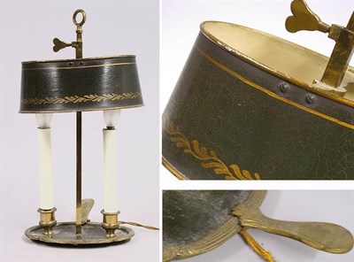 Lot 2308 - Bronze Two-Light Desk Lamp with Tole Shade;...