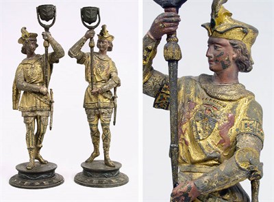 Lot 2326 - Pair of Painted Metal Figural Candelabra...