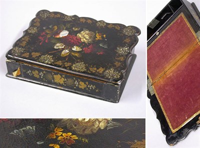 Lot 2351 - Victorian Floral Decorated Papier Mache Lap Desk