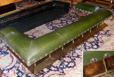 Lot 298 - Green Leather Upholstered Brass Fire Fender