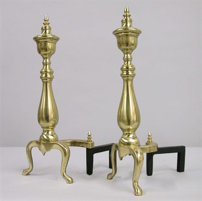 Lot 2455 - Pair of Brass Baluster-Form Andirons Height 20...