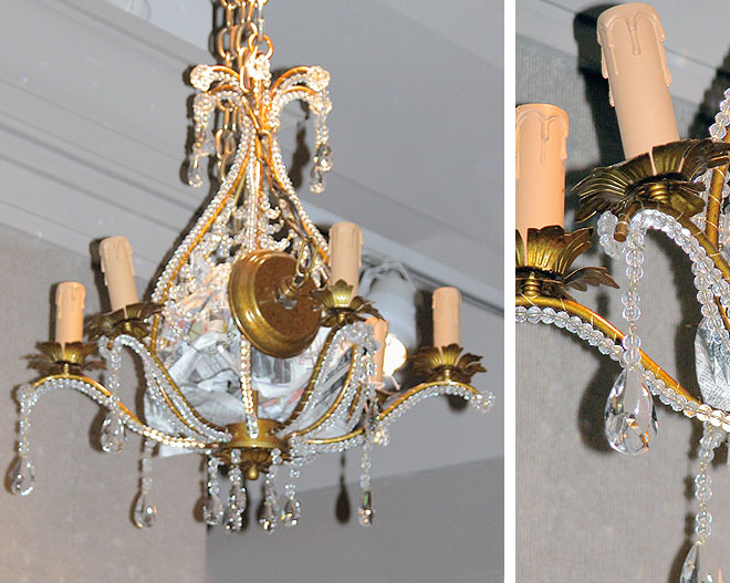 Lot 2477 - Louis XV Style Crystal Bead and Tole Six-Light...
