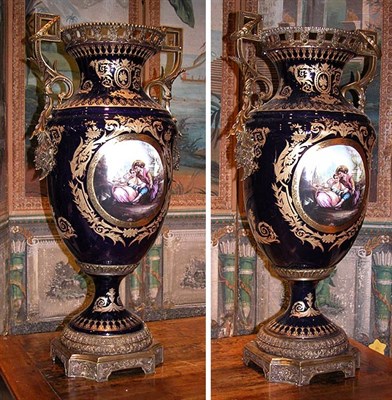 Lot 583 - Pair of Sevres Style Gilt-Metal Mounted Cobalt...