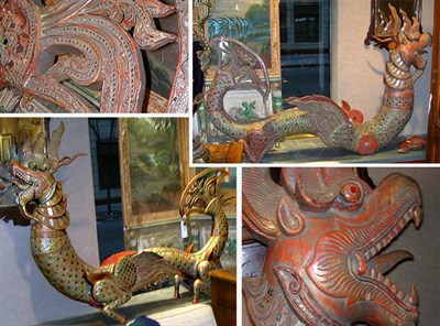 Lot 585 - Pair of Asian Style Painted Wood Dragons