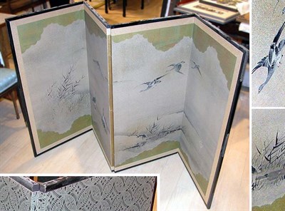 Lot 2390 - Japanese Four-Panel Small Screen of Birds...