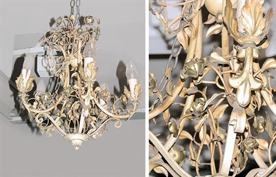 Lot 2475 - White Painted Metal Floriform Five-Light...
