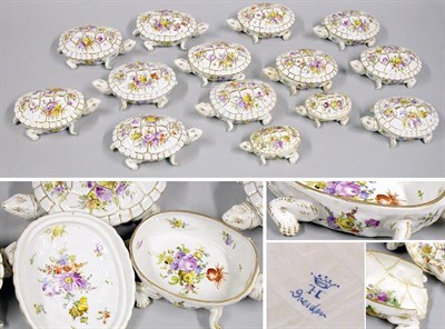 Lot 2314 - Set of Fourteen German Porcelain Turtle-Form...