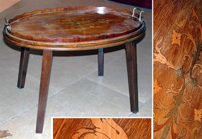 Lot 2569 - English Marquetry Inlaid Oval Tray Table on Stand