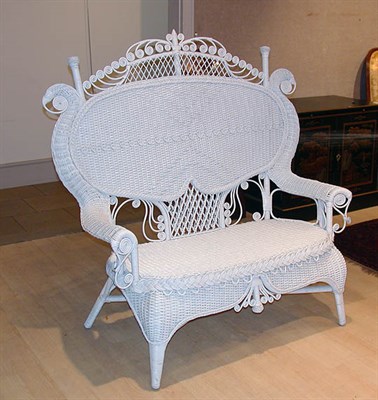 Lot 208 - Italian White Wicker Settee Length 54 inches.