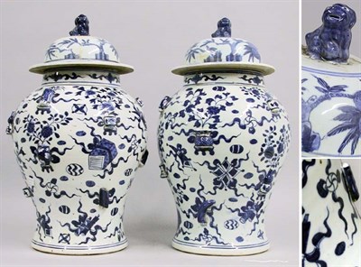 Lot 368 - Pair Chinese Blue and White Glazed Covered...