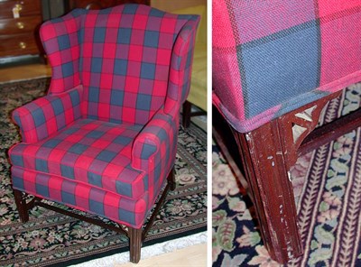 Lot 2579 - George III Style Upholstered Mahogany Wing Chair