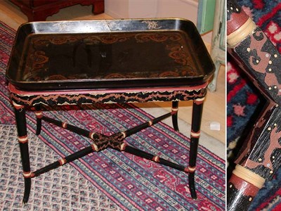 Lot 2547 - Victorian Polychrome Decorated Black Painted...