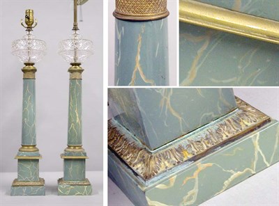 Lot 2531 - Pair of Faux Marble Painted Columnar Lamps...