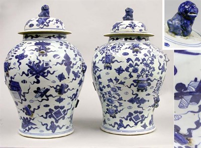 Lot 2557 - Pair of Chinese Blue and White Glazed Covered...